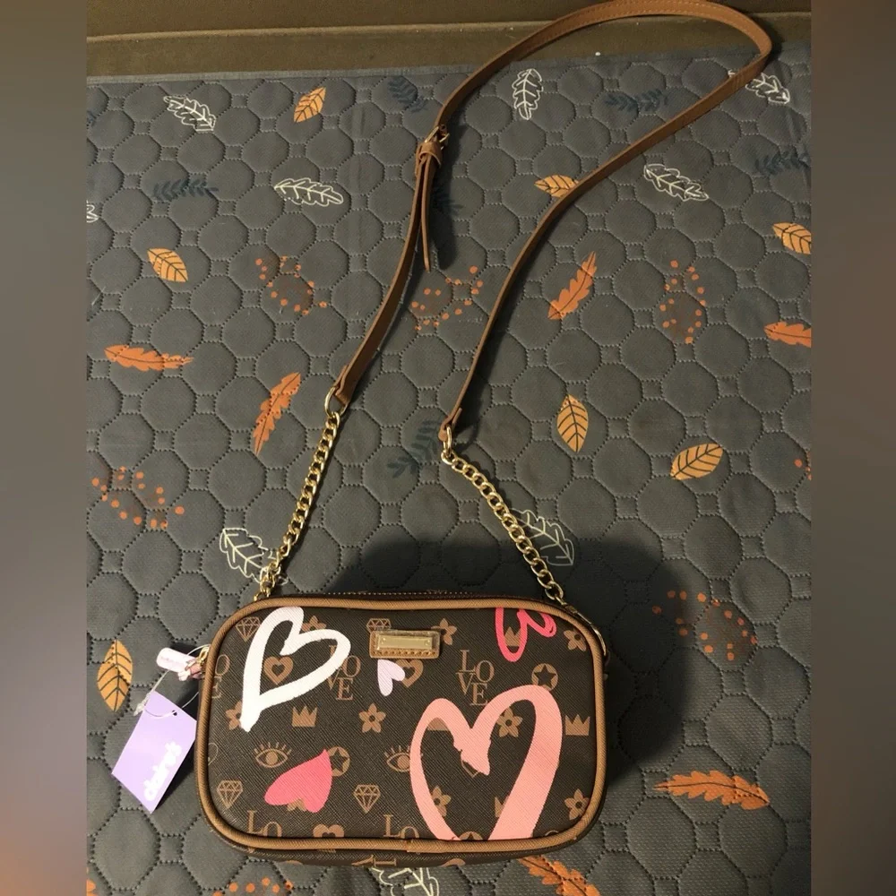 Claire's Crossbody Bag with Pink & White Heart Print